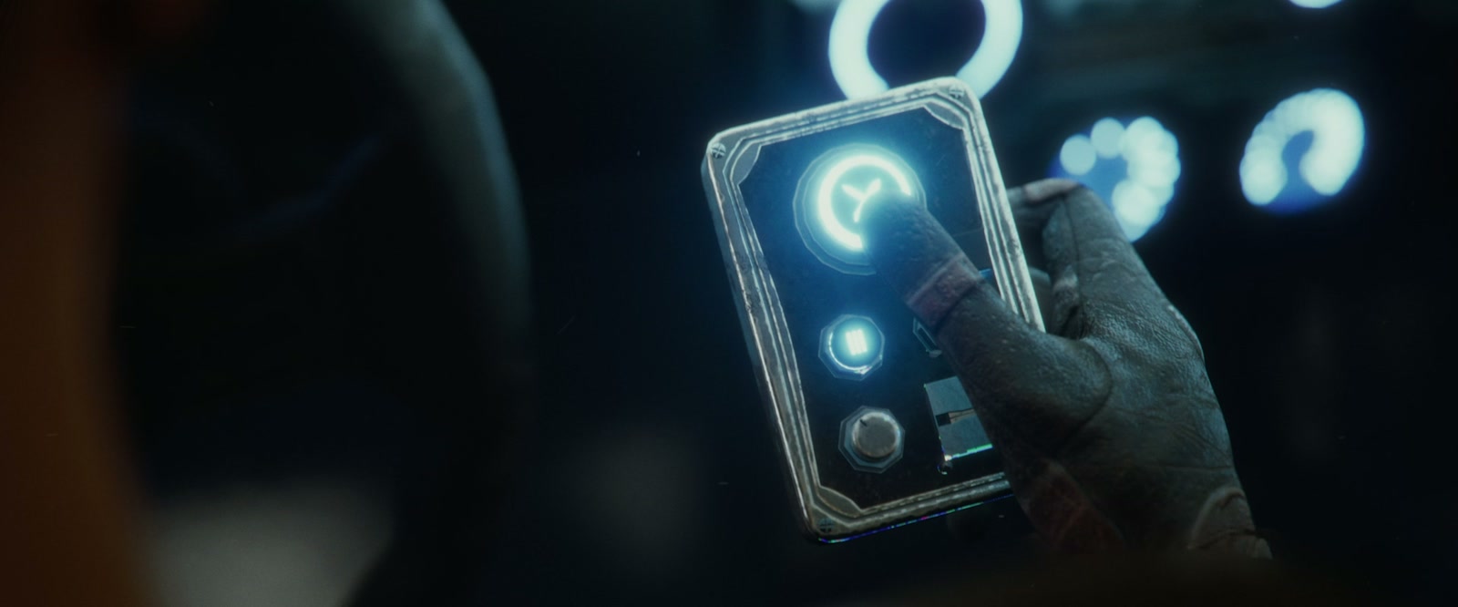 A glowing technological detail in the cinematic trailer